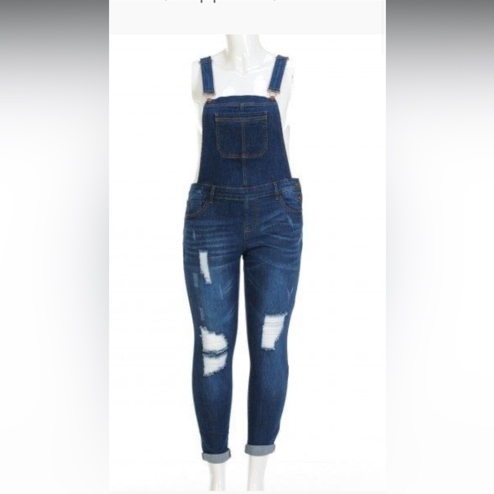 Wax Jean Dark Blue Distressed skinny overalls
